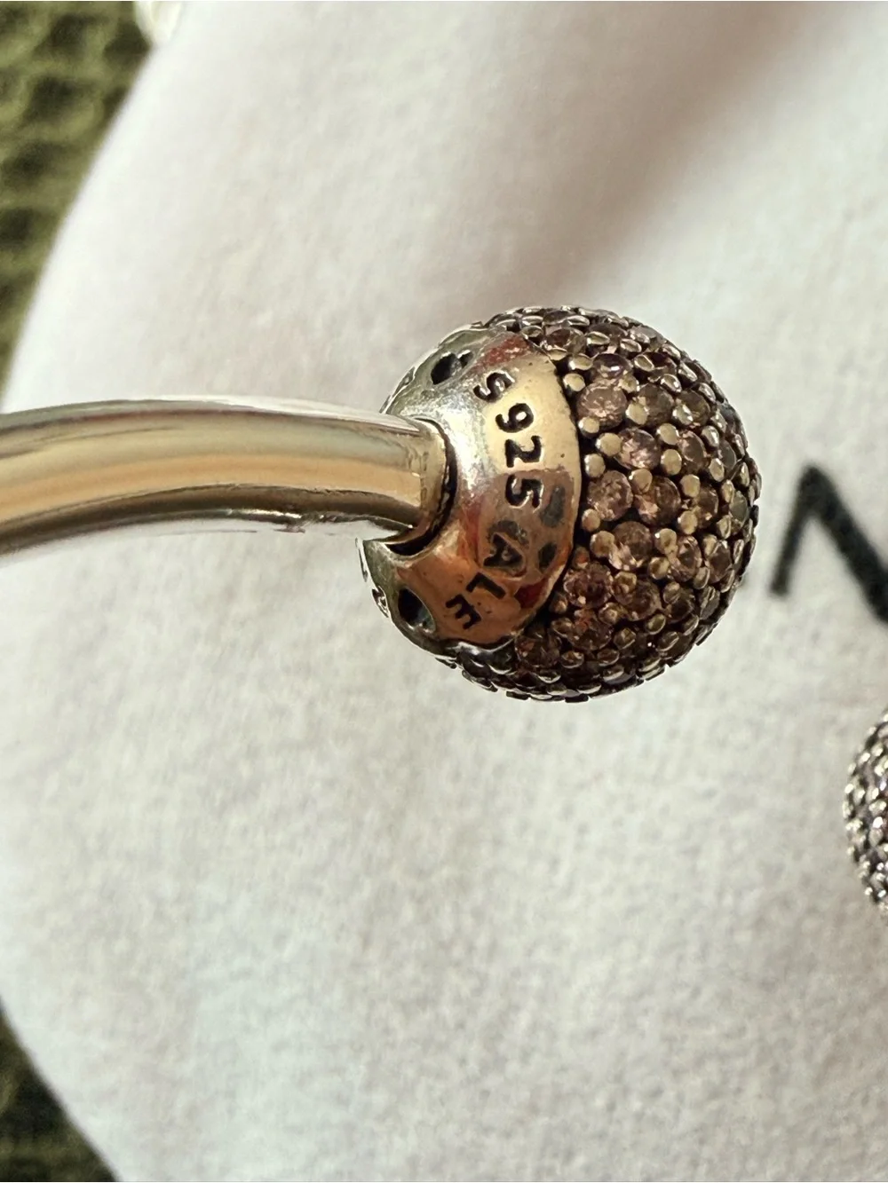 Pandora Silver with pink Pavé Ball Open Bangle - Silver Sparkle